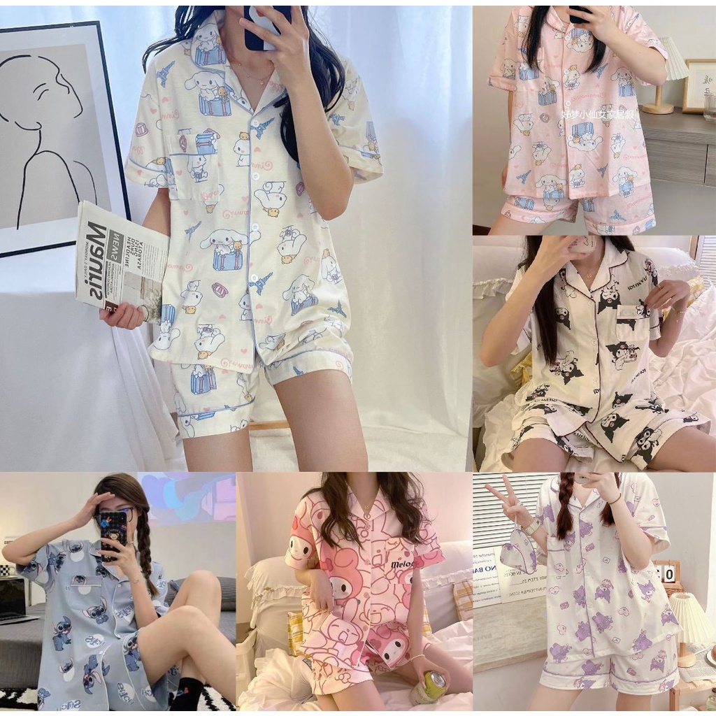 BAJU TIDUR PIYAMA CINNAMOROLL KUROMI MELODY LILO STITCH HELLO KITTY IMPOR