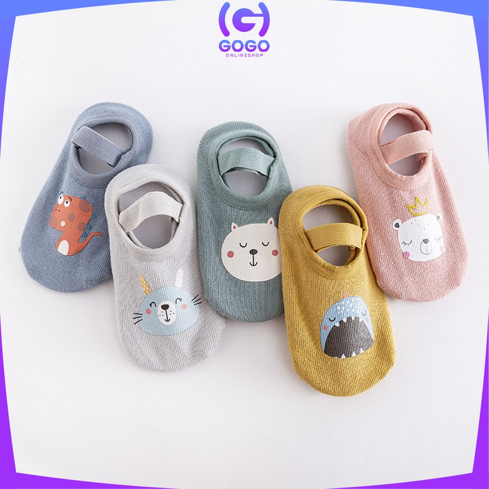 GOGO-P216 Sepatu Bayi PreWalker Kaos Kaki Anak Bayi Unisex dengan Strap Motif Kartun Hewan / Kaus Kaki Ankle Bayi / Sepatu Baby Gambar Binatang Anti Slip