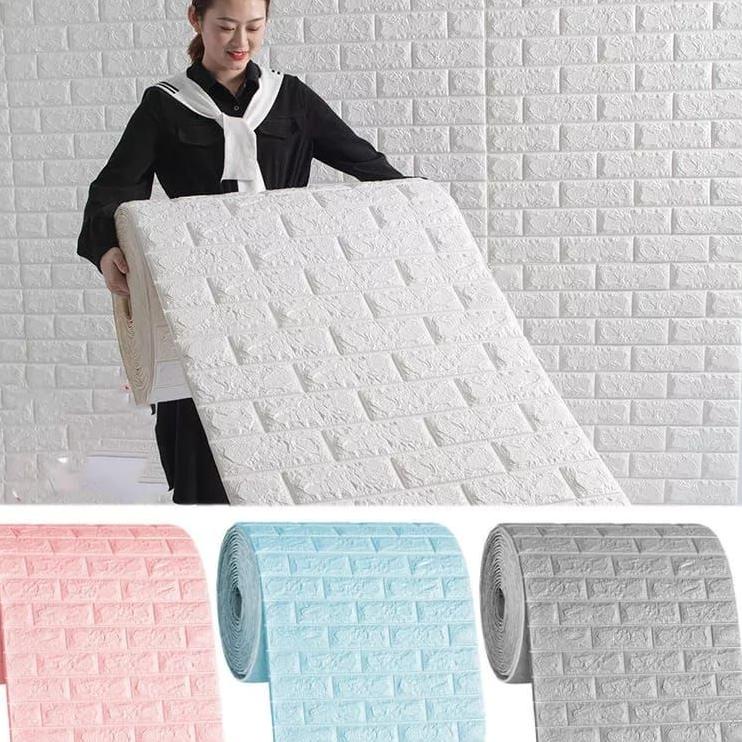 Terbaru wallpaper dinding 3d foam motif bata  roll panjang