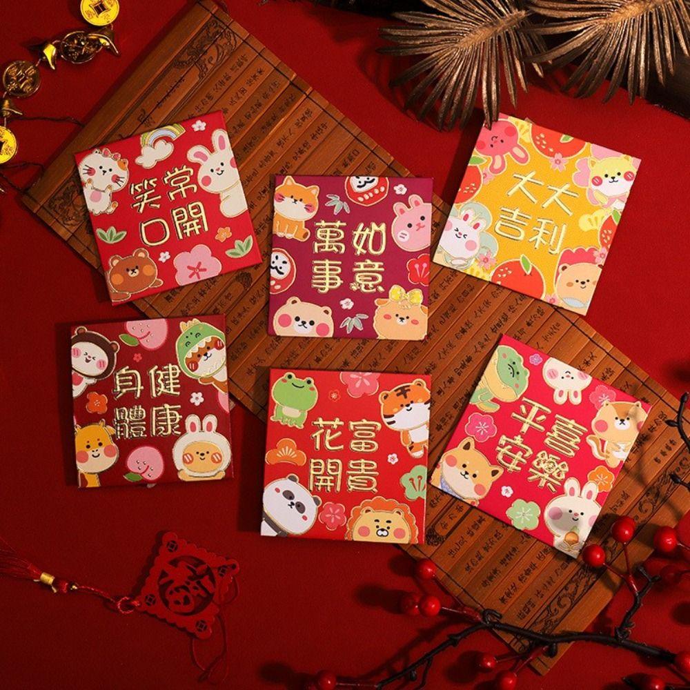 Lanfy 6 Pcs Amplop Angpao Merah Motif Kelinci Untuk Tahun Baru Cina