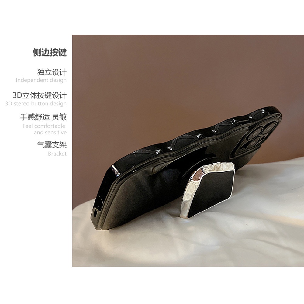 Ins Soft Case Silikon Warna Hitam Dengan Holder Angin Metalik Untuk Iphone 14 11 12 13 PRO MAX