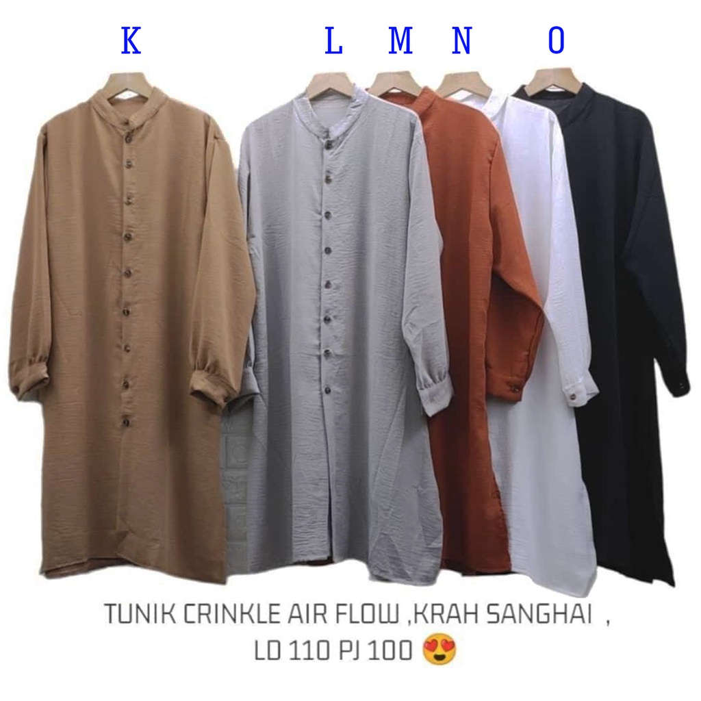 TUNIK CRINGKLE POLOS KERAH SANHAI