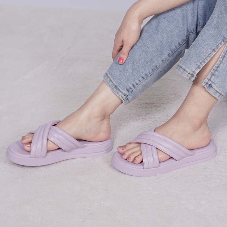 SARASARA YUK - Sandal Wanita Alas Sol Tebal Tinggi SARA SARA DORA Sendal Cewek Platform Wedges Kondangan Hak 2cm Model Silang 2 Size 36 37 38 39 40 Jalan Casual Santai Rumah Slop Warna Pink Soft Selop Original Kekinian Terbaru Shoes Mall Official Store