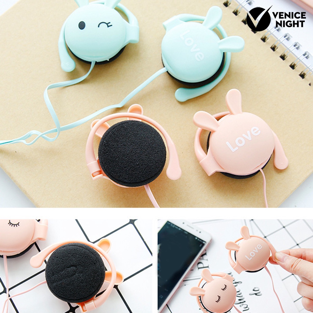 (VNEP) (Berkabel) Earphone Lovely Rabbit ABS Headphone Universal dengan Mikrofon untuk Gaming