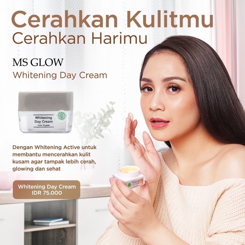 MS GLOW Whitening Day Cream / Krim Pagi +UV Protect utk Wajah Glowing Cerah MSGLOW BPOM