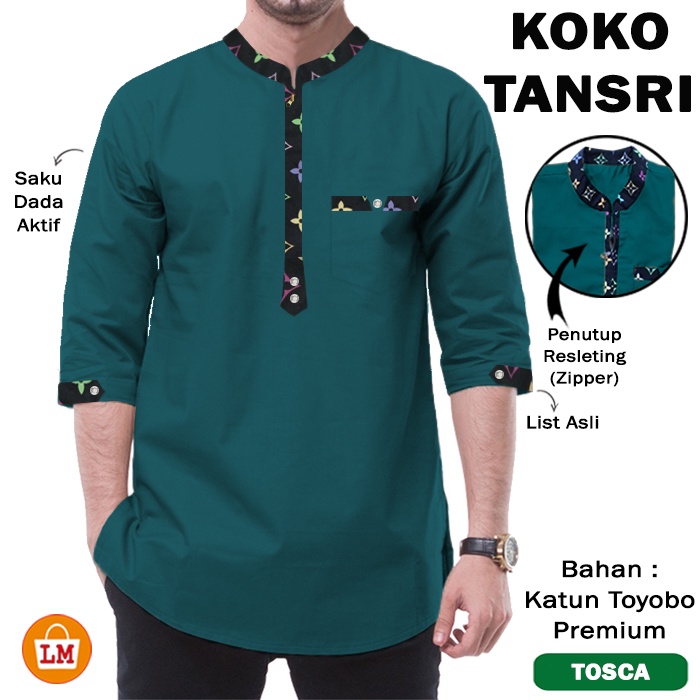 KOKO TANSRI Baju Pria Muslim Bahan Katun Toyobo Lengan 3/4 JUMBO Size M-2XL LMS 29757