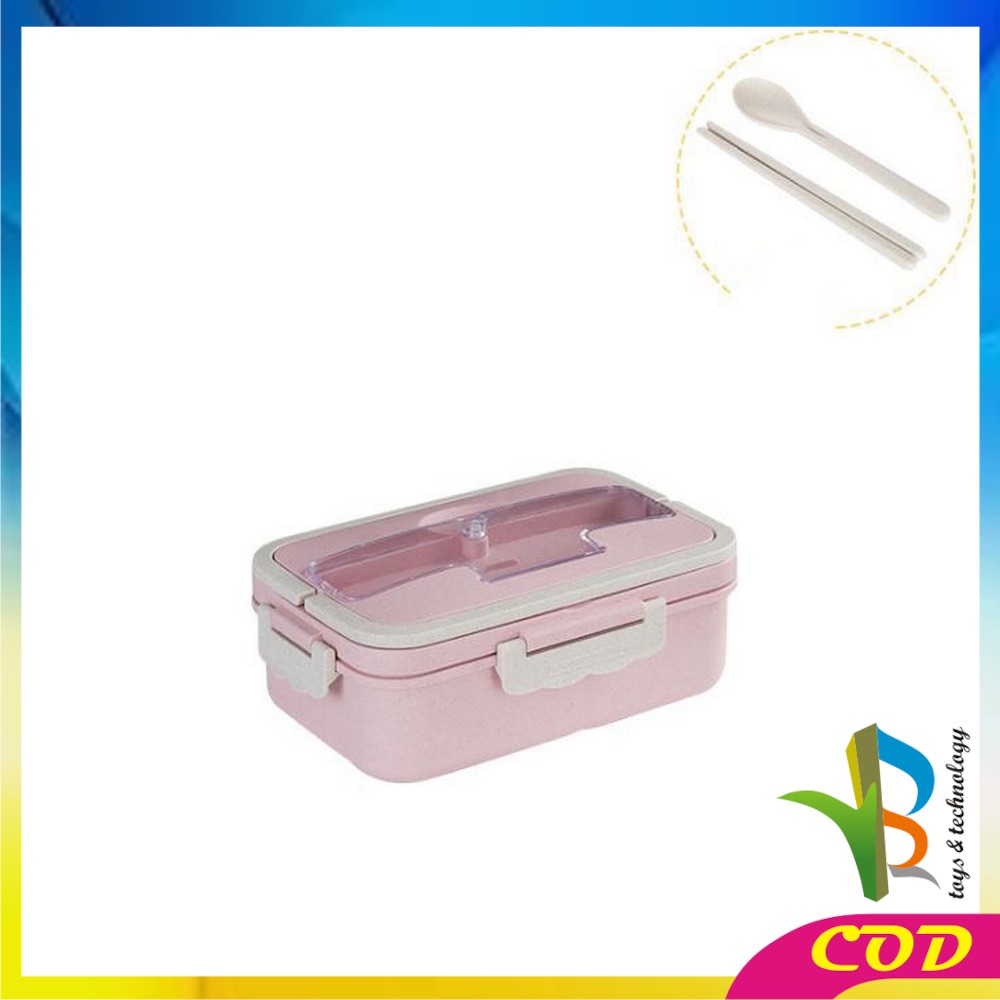 RB-C374 Lunch Box Set Sendok Sumpit Kotak Bekal Makan Wheat Straw Gandum Anti Tumpah / Kotak Makan Bahan Jerami Gandum BPA FREE