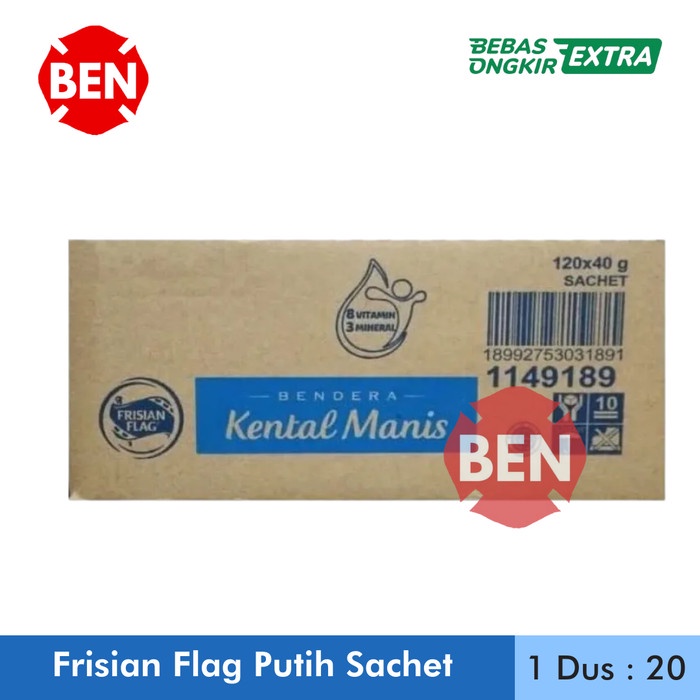 Frisian Flag Putih Sachet Dus / Susu Bendera Putih Biru Dus Grosir