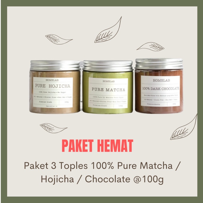 

PAKET 100% PURE UJI MATCHA, 100% PURE HOJICHA & 100% DARK CHOCOLATE