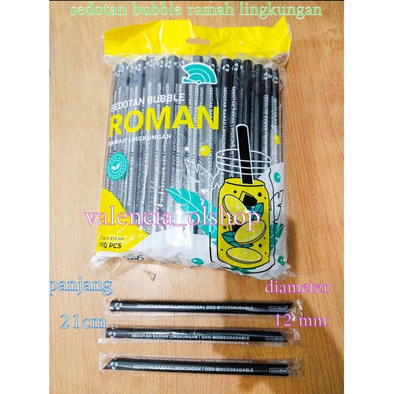 Sedotan Hitam Steril BUBBLE Bungkus Plastik 12mm x 21cm Sedotan Ramah