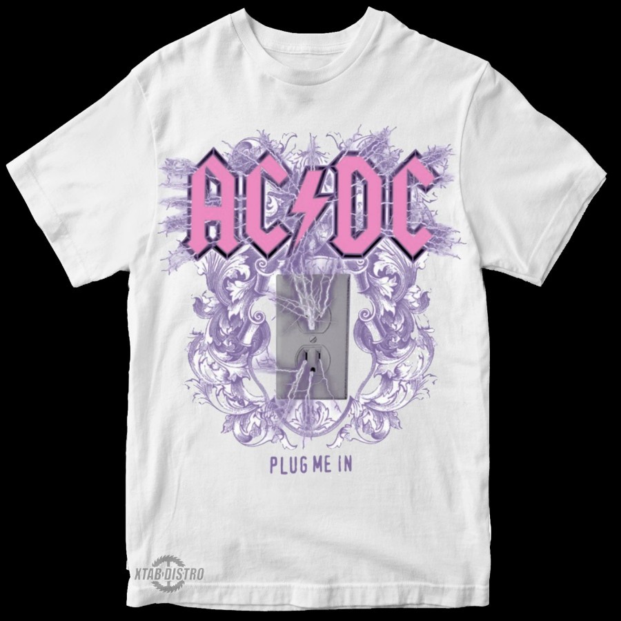 ACDC - Plug Me In Putih / Kaos Band / Kaos Wanita / Kaos Acdc