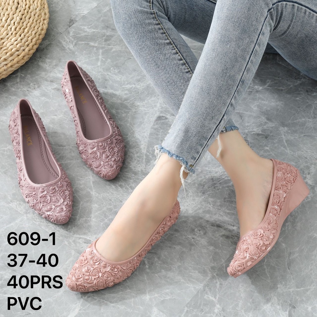 sepatu balet wanita motif rose gllosy 609-1A size 37-40// sepatu wanita jelly elastis