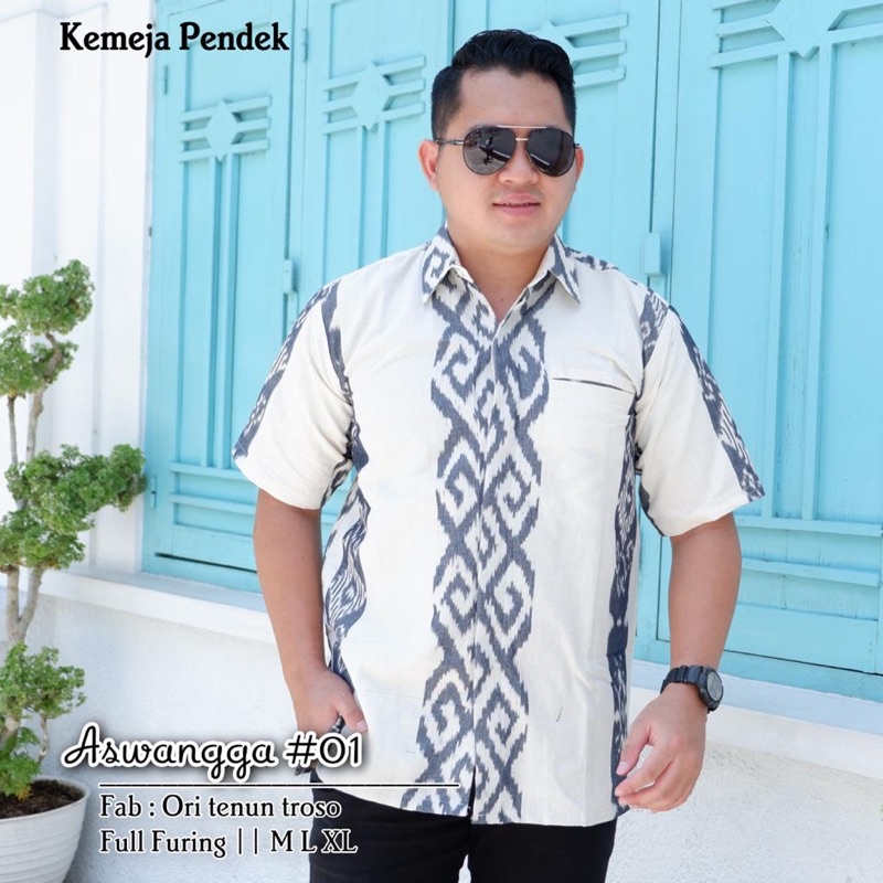 ASWANGGA 01 Ori Tenun Troso Kemeja Batik Full Furing Pria solo Lengan Pendek Premium High Quality Ba
