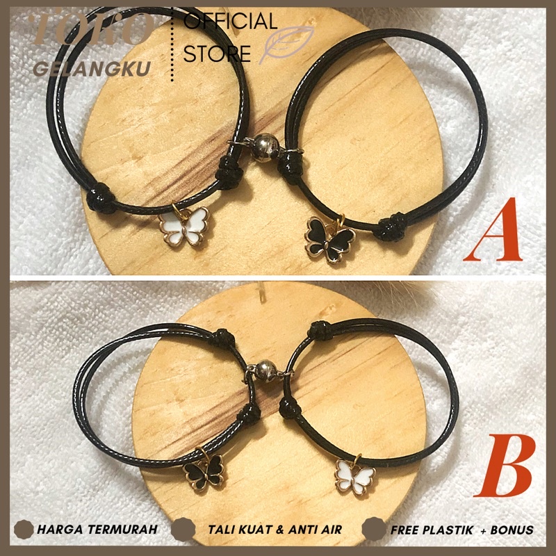 Gelang kupu kupu hitam putih couple magnet / Gelang tali wanita with bestie