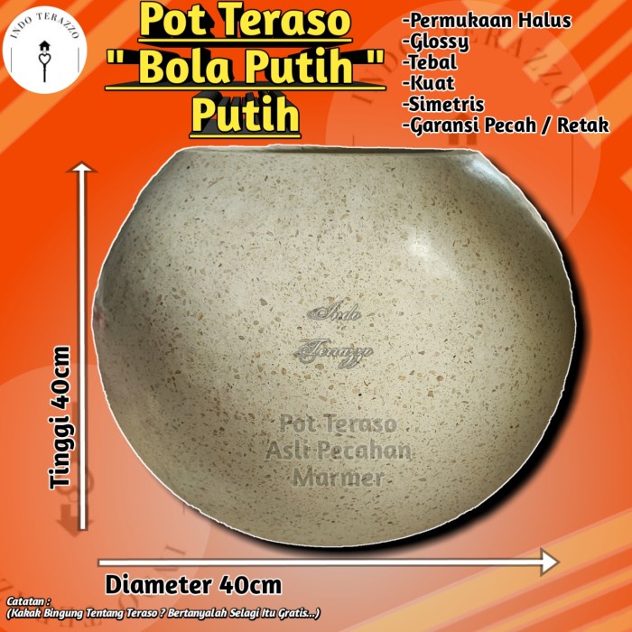 INDO TERAZZO POT TANAMAN AESTHETIC TERASO MARMER TIPE BOLA - POT TERASO KERAMIK MARMER - POT BUNGA T