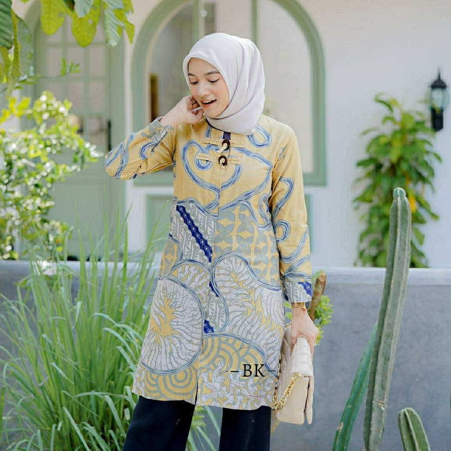 Baju Batik Wanita Modern Atasan Batik Kerja Wanita Kancing Lengan Panjang Tunik Batik Kantor Seragam Batik M L XL XXL