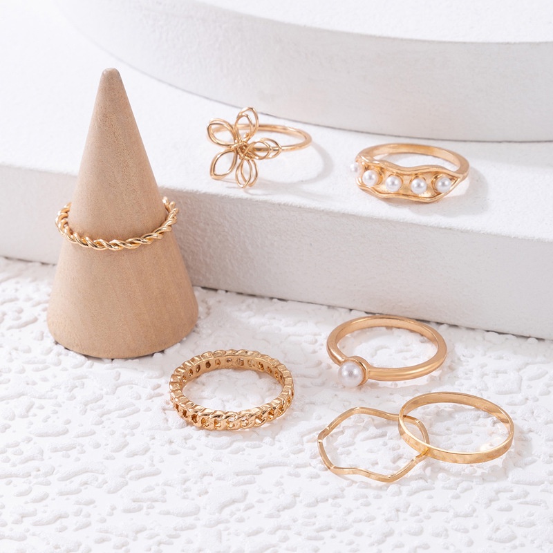 10pcs / Set Cincin Desain Bunga Daun Rambat Aksen Mutiara Imitasi Gaya Bohemian Untuk Wanita