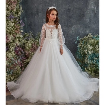 Gaun Anak - Gaun Anak Perempuan Putih Gading untuk Pesta Pernikahan Gaun Komuni Pertama Putri Anak-a