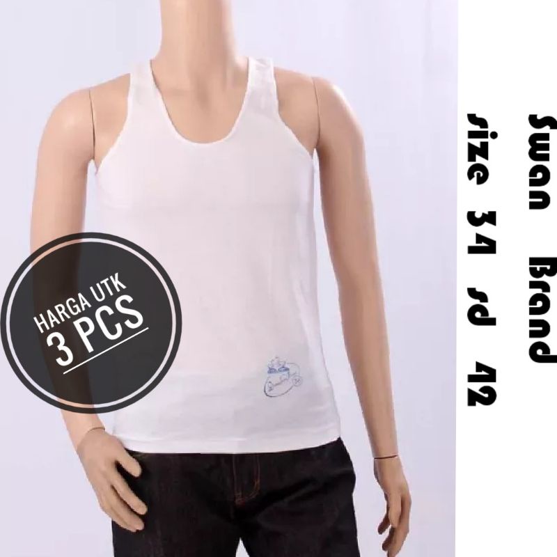 3 Pcs Singlet Swan, Kaos Singlet Pria Dewasa, Kaos Dalam Riki