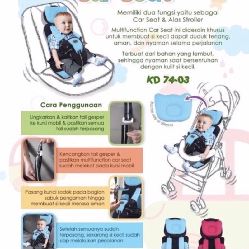 KIDDY BABY MULTIFUNCTION PORTABLE CARSEAT CAR SEAT ALAS STROLLER MULTIFUNGSI KD 74-03