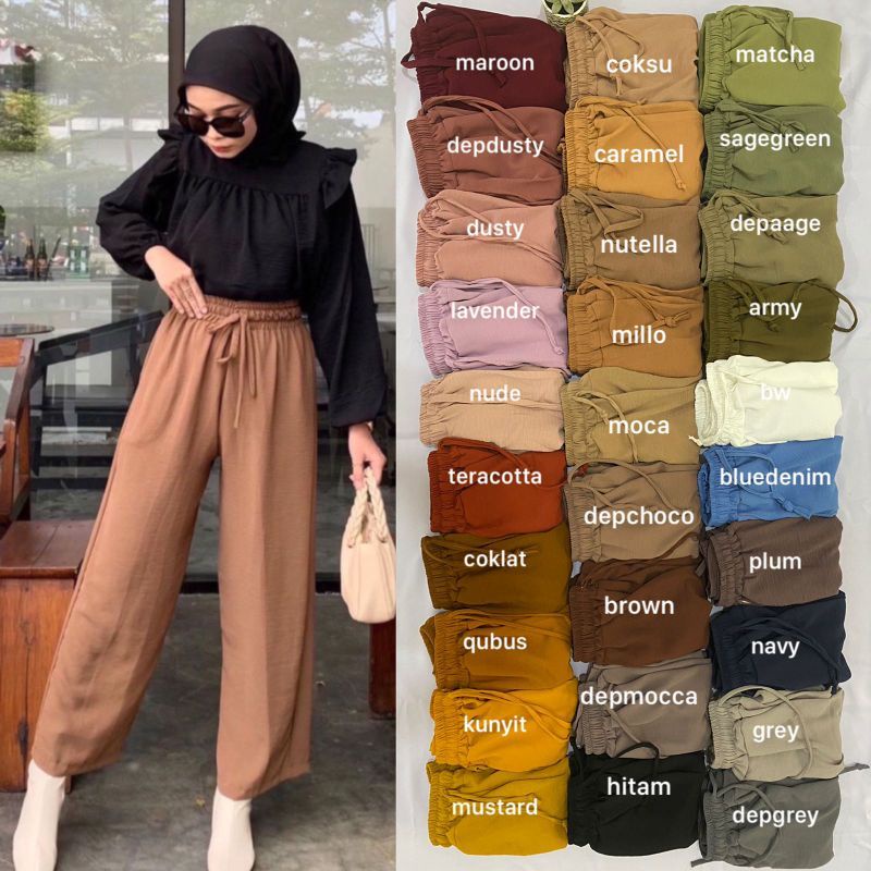 Kulot Crincle Airflow Premium Jumbo Tali Serut  Celana Panjang Wanita Highwaist Cullote Pants Crinkle Modis Terbaru Kekinian 2023