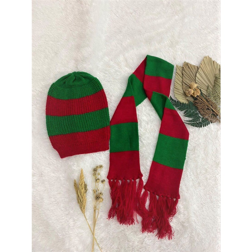 Okechuku PRODUK EDISI KHUSUS NATAL Syal Natal Topi Natal Syal Rajut Aksesoris Natal