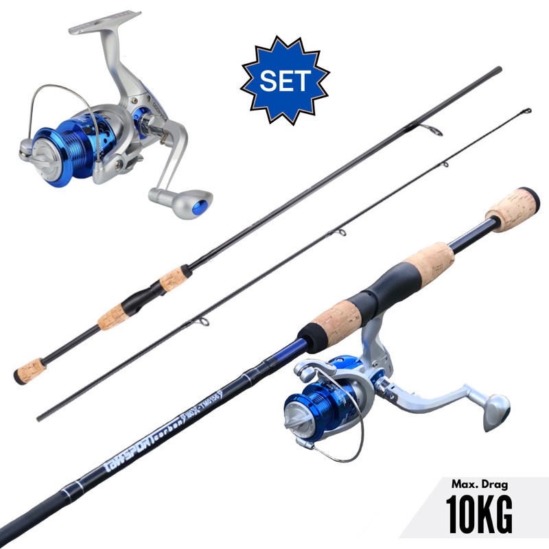 Joran Pancing Set Carbon 1.8M Max Drag 10KG Reel SA3000 Series 12 Ball Bearing Taffsport