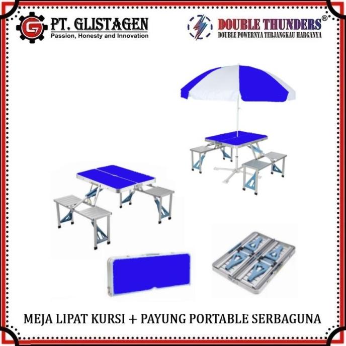 Meja Kursi Payung Lipat Aluminium Portable Koper Serbaguna Kaki Kotak stock ready