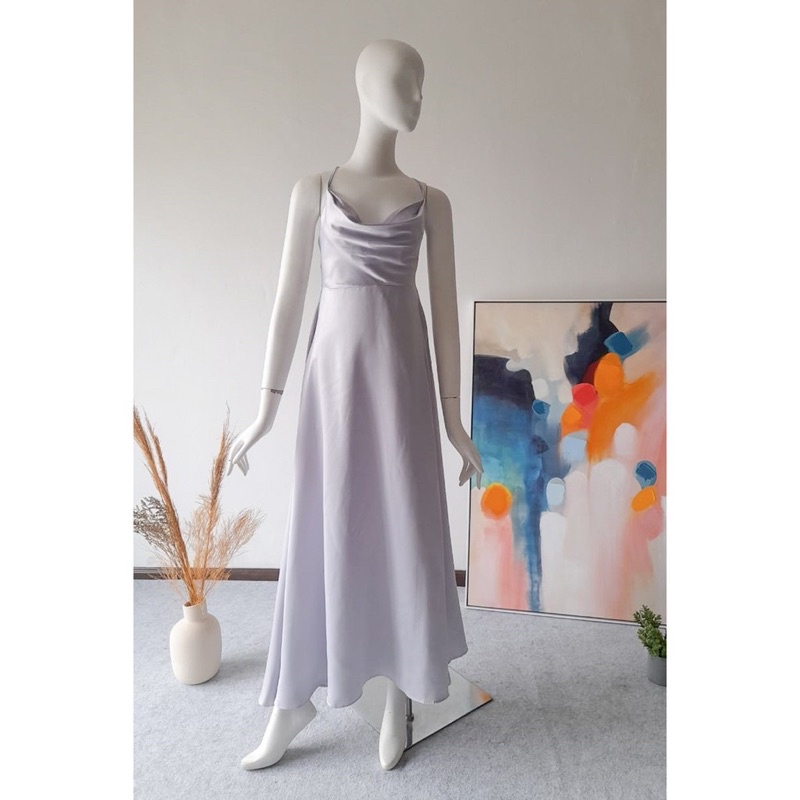 Love&flair soft lilac satin dress / baju pesta gaun / loveandflair love and flair