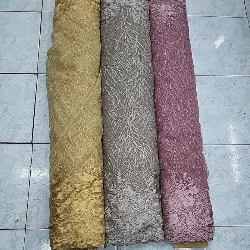 kain tile mutiara gliter motif akar. warna2 ada pd foto