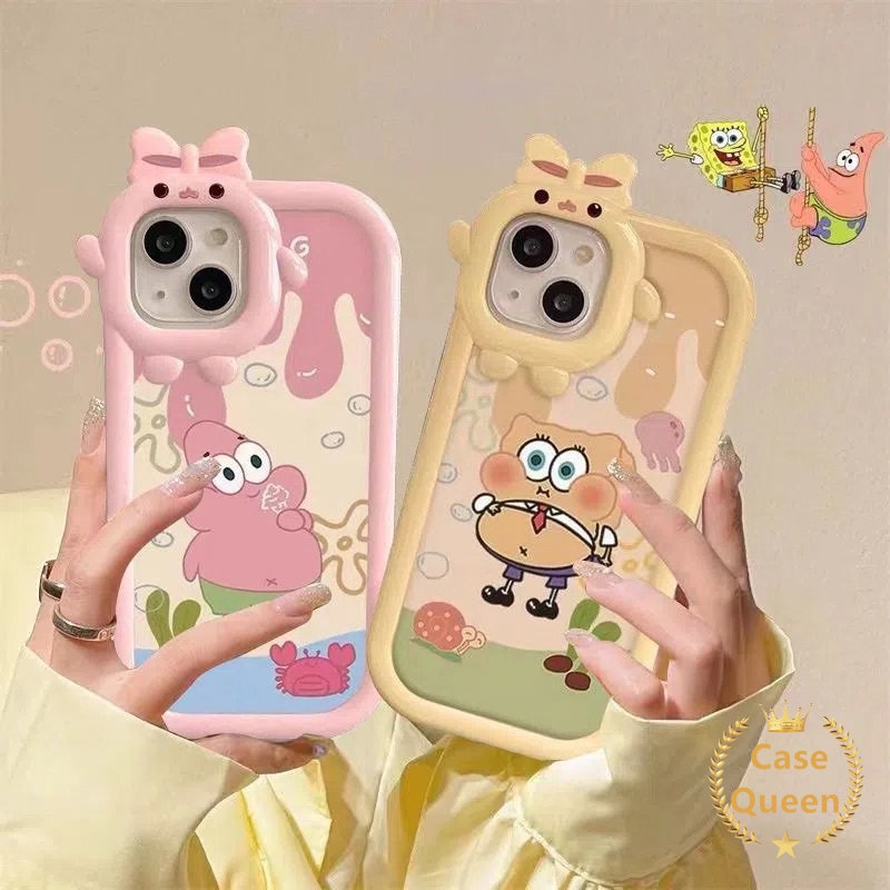 3d Bow Monster Ice Cream Case OPPO A17 A15 A95 A54 A77s A16K A16 A57 A76 A96 A12 A3s A55 A17K A5s A92 A94 A36 A7 A74 A16E A53 A31 A5 A9 A52 A16s Reno7 5 7Z 5F Lembut Sarung SpongeBob