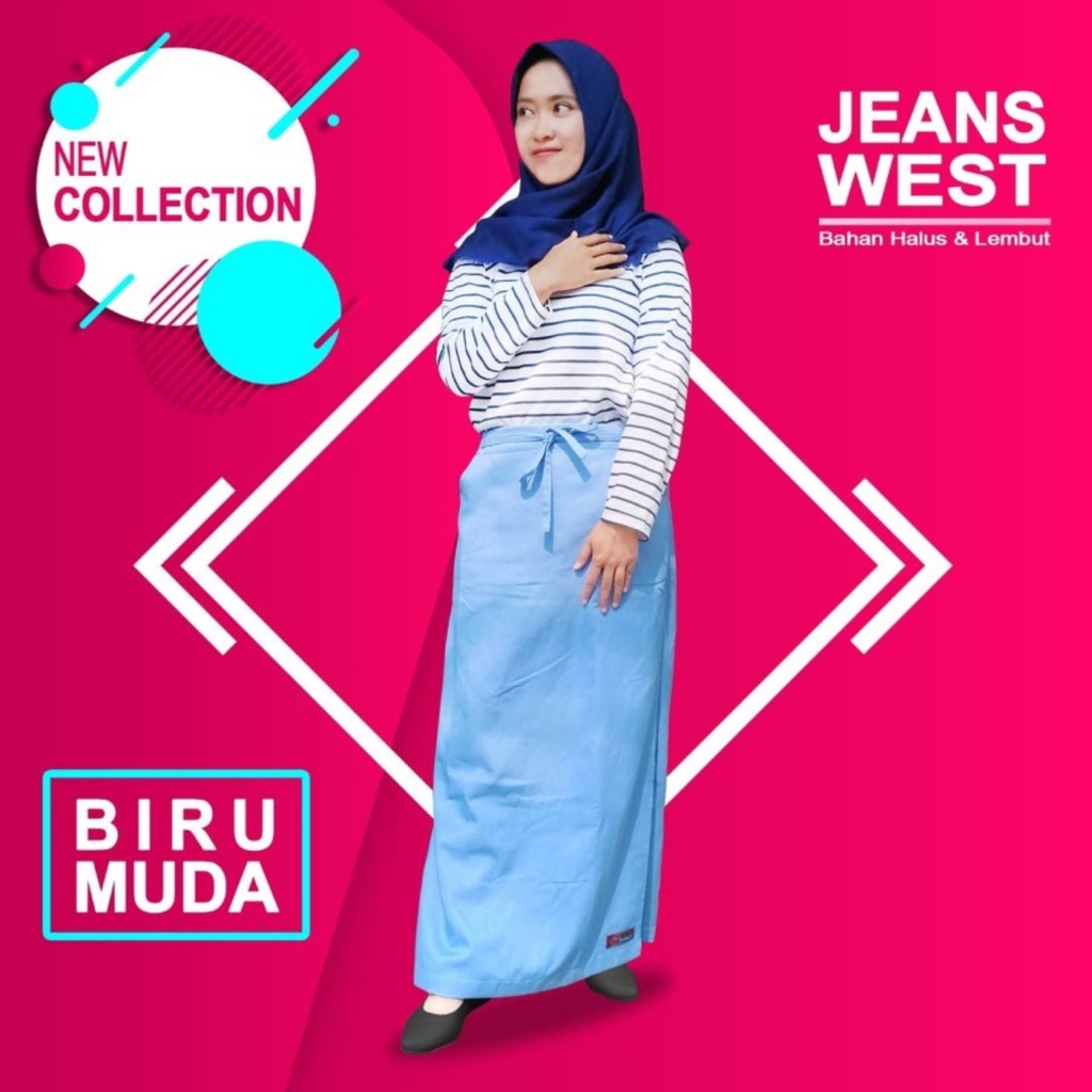 Rok Celana Panjang Muslim Biru Muda Bahan Jean Weast