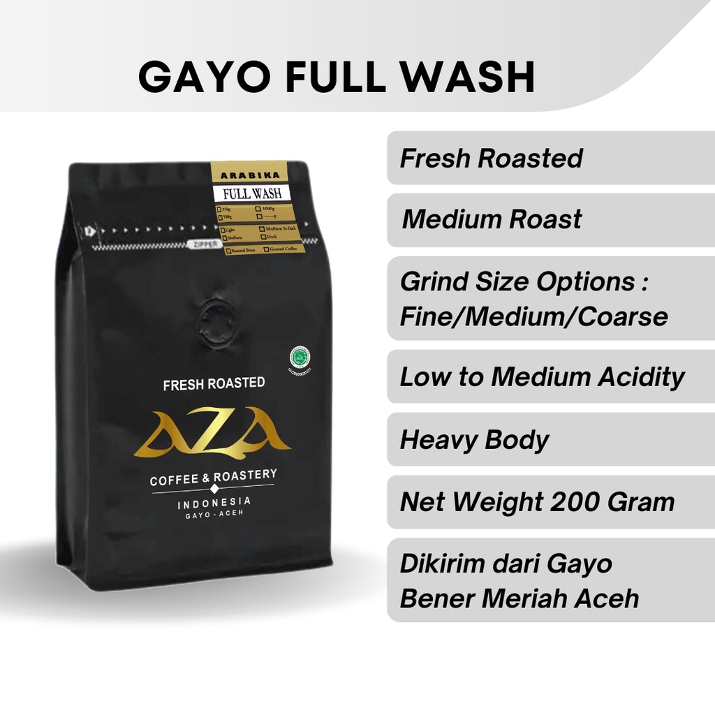 

Aza Coffee Kopi Arabika Gayo Proses Full Wash 200g Bubuk Single Origin Coffe Powder Biji Roasted Beans