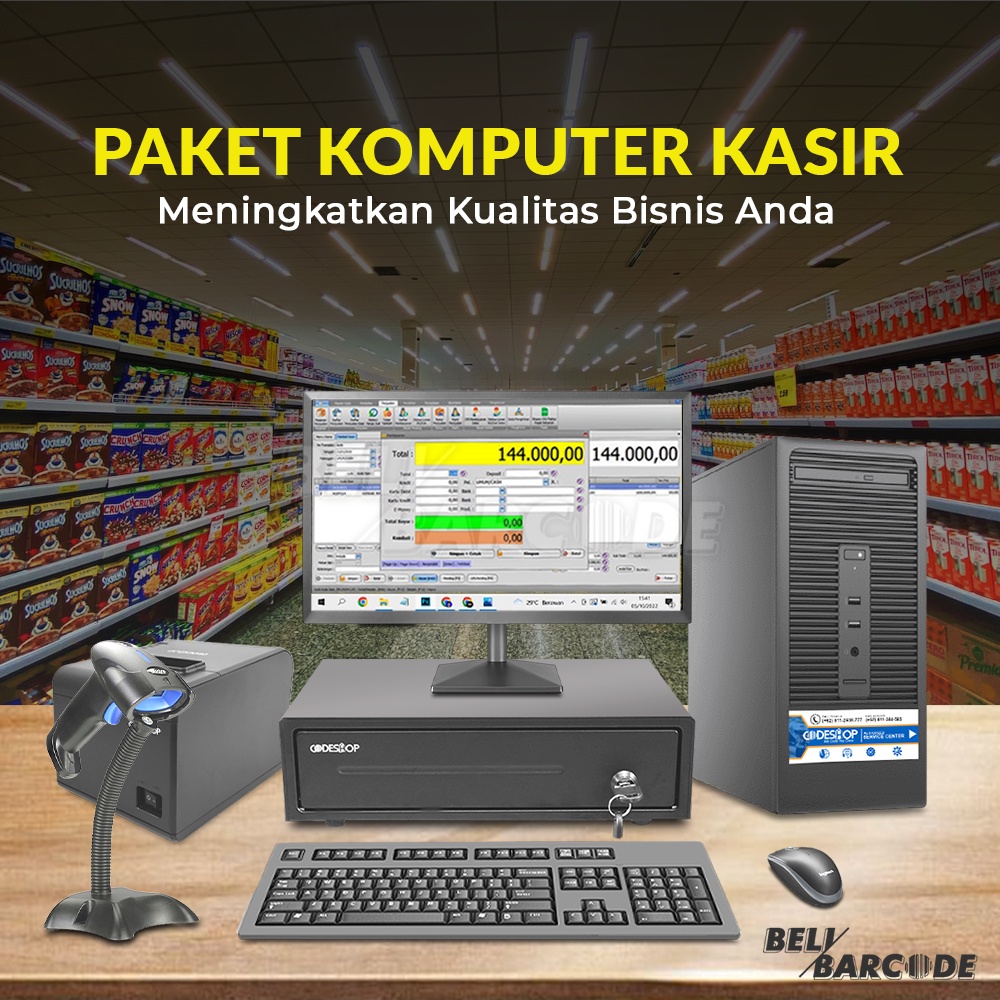 Paket Komputer Kasir Full Set Scanner Barcode Printer Thermal Cash Drawer Codeshop