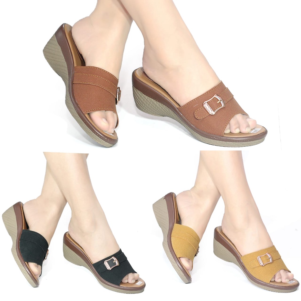 Sandal Sendal Wedges Slop Kokop Hak Tinggi Ibu Kondangan Wanita Cewek Kulit Sintetis Terbaru SENDAL SELOP WANITA CASUAL SLIDE KARET SANDAL SLOP PEREMPUAN IBU TERBARU KEKINIAN CEWEK RUMAH SANTAI