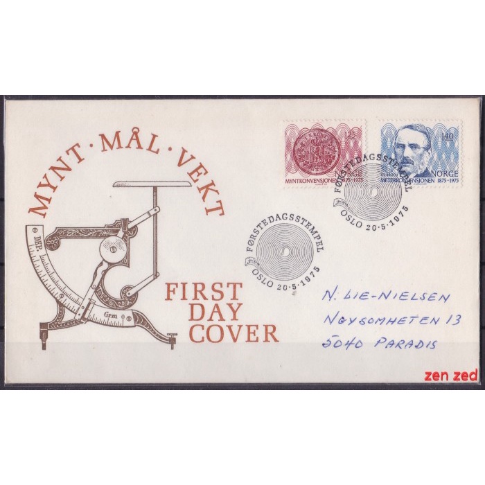 

A175 Perangko FDC SHP Norwegia 1975 The Coin & Metre Convent art 1 Pcs