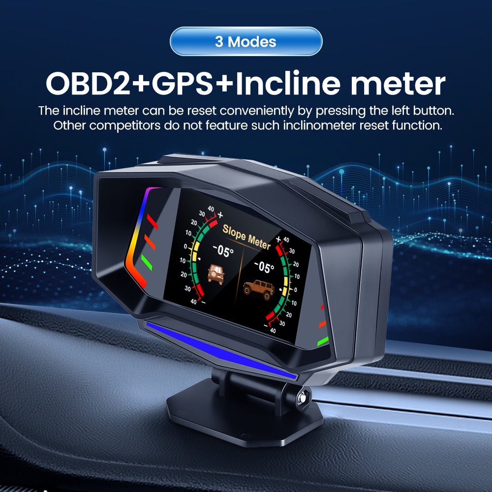 AP-8 3 in 1 Car Head up Display OBD2 GPS Dual System HUD Inklinometer OBD II Speedometer dengan Alarm Tegangan Suhu Air RPM Over Speeding untuk Semua Kendaraan