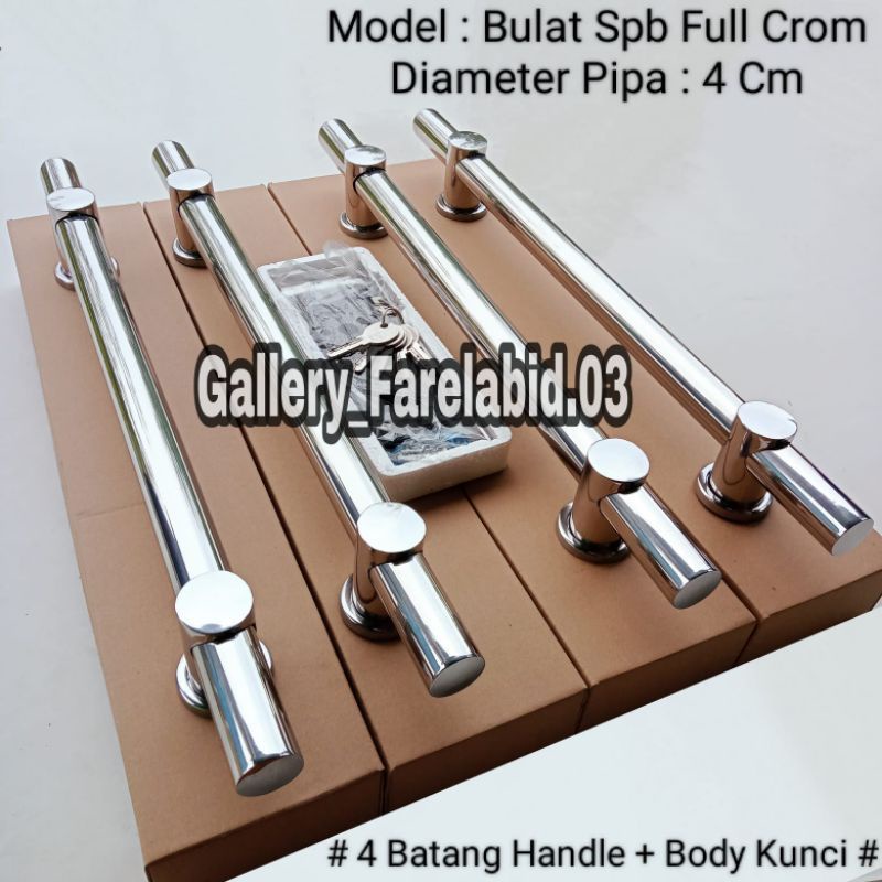 Handle Pintu Rumah Stainless Steel Kotak Crom 45 Cm Full Set Body Kunci Gagang Pintu Rumah Modern Mewah Set Bodi Pelor Pegangan Pintu Kupu Tarung Bulat Tarikan Pintu Rumah Utama Minimalis
