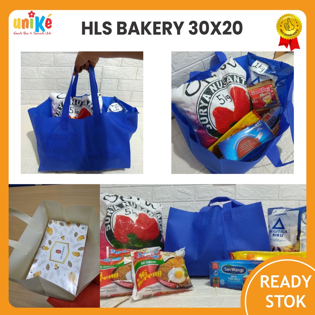 MINIM 12 pcs Tas Kain Spunbond BAKERY 30x20 T20 Goodie Bag Press Brownies Roti HLS Grosir BINGKISAN 