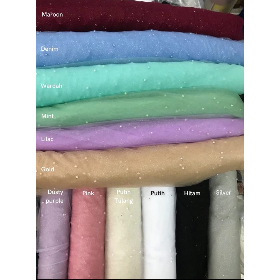 Kain Tile Mutiara Glitter Bahan Soft Tulle Polos Gliter Meteran