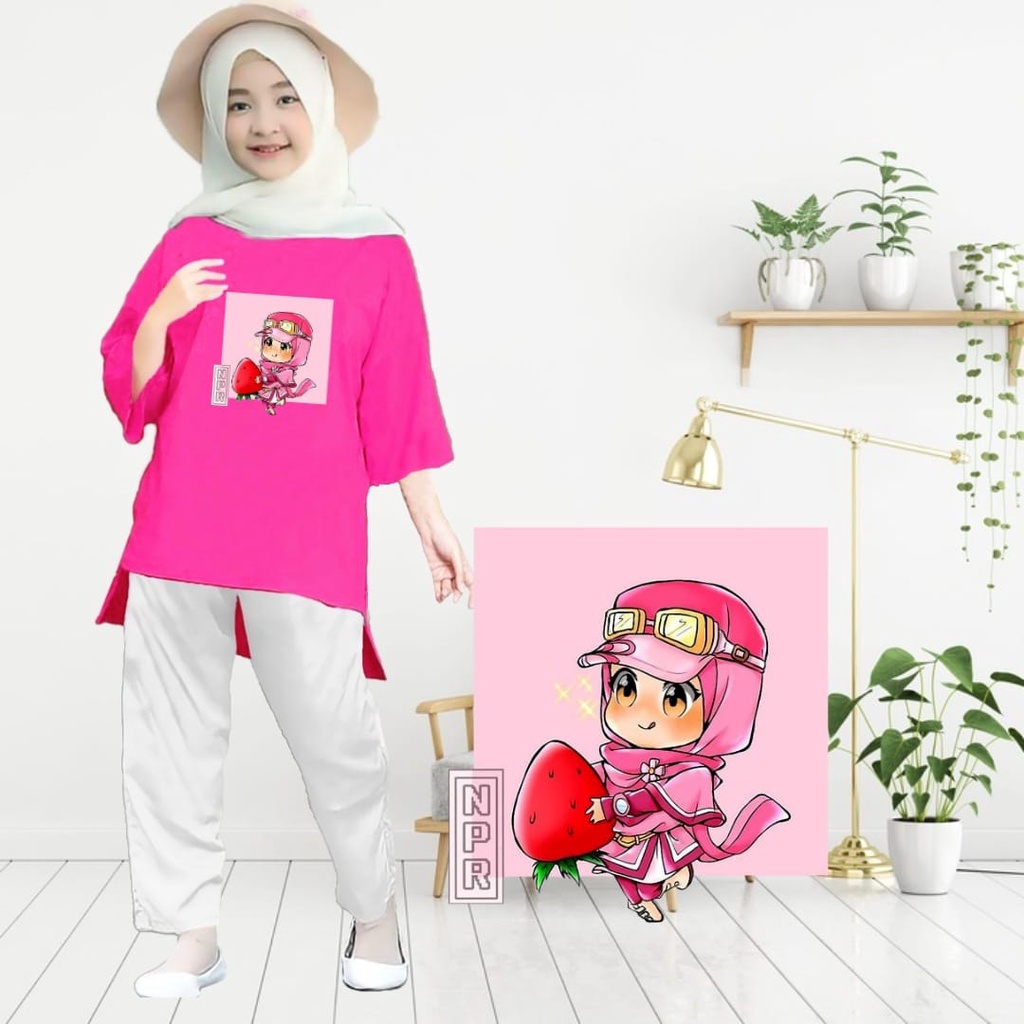 Tunik Anak Hijab Strawberry/ Size S,M,L