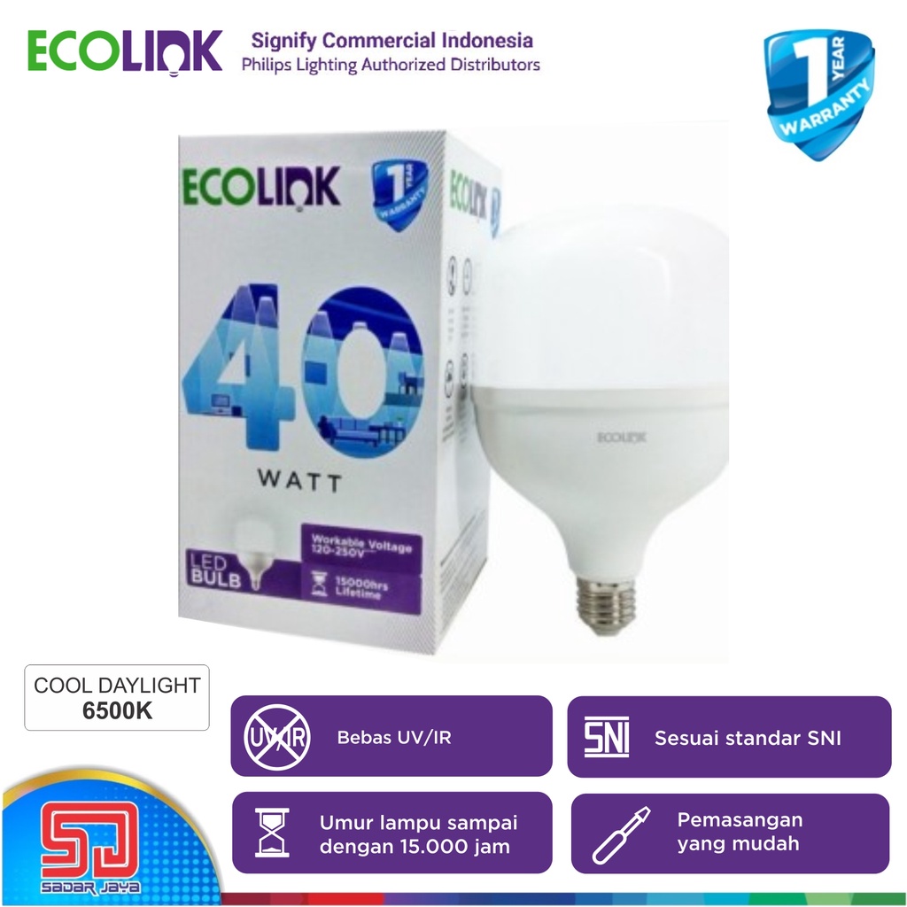 ECOLINK Lampu 40W LED Capsule 40Watt Bulb Bohlam 40 Watt - 6500K Cool Daylight Putih