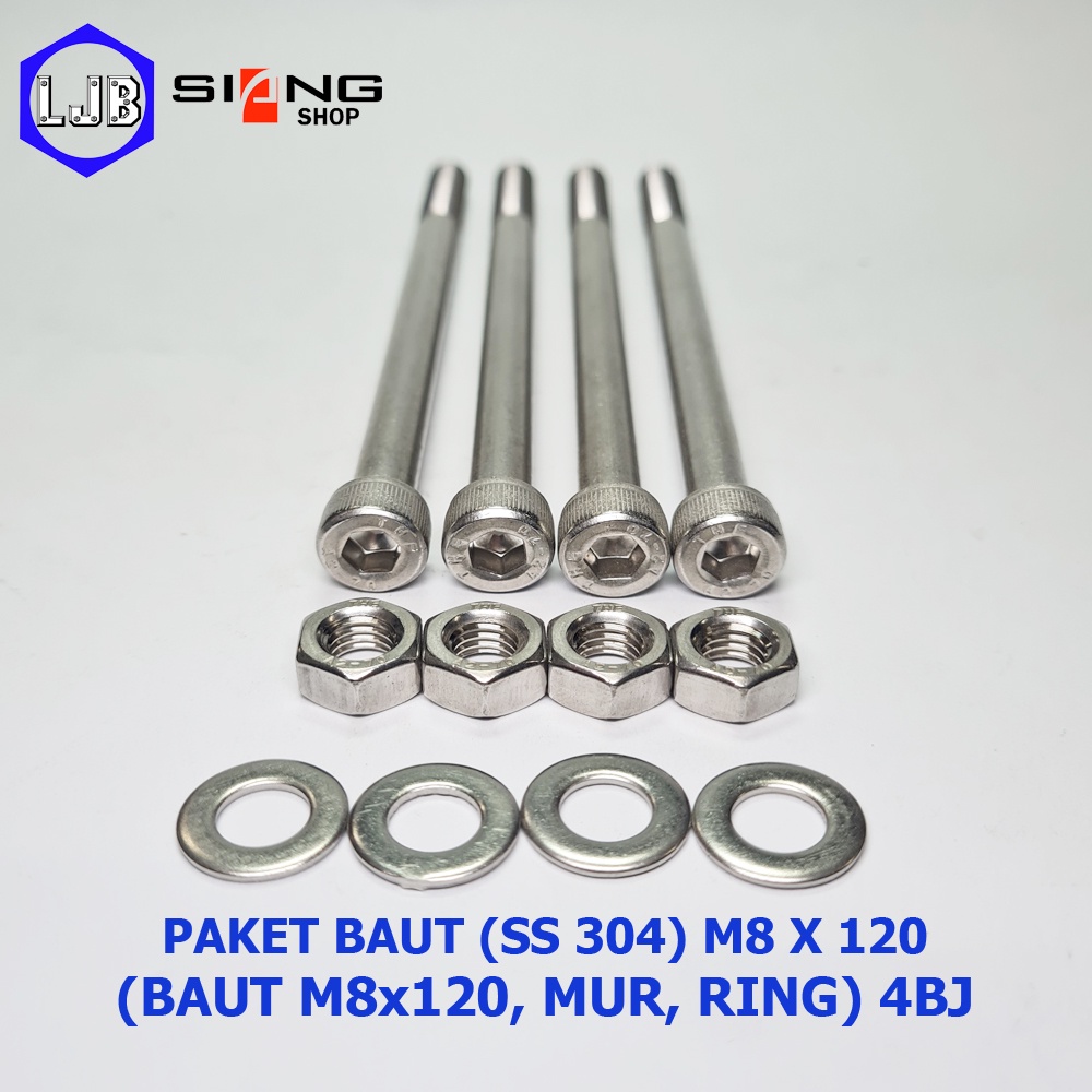 Paket Baut-Mur-Ring Stainless 304 M8x120 (4 set)