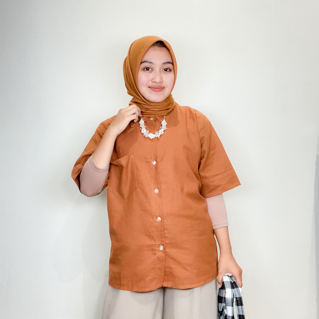 Kemeja Linen Single Pocket Unisex - Atasan Kemeja Pendek