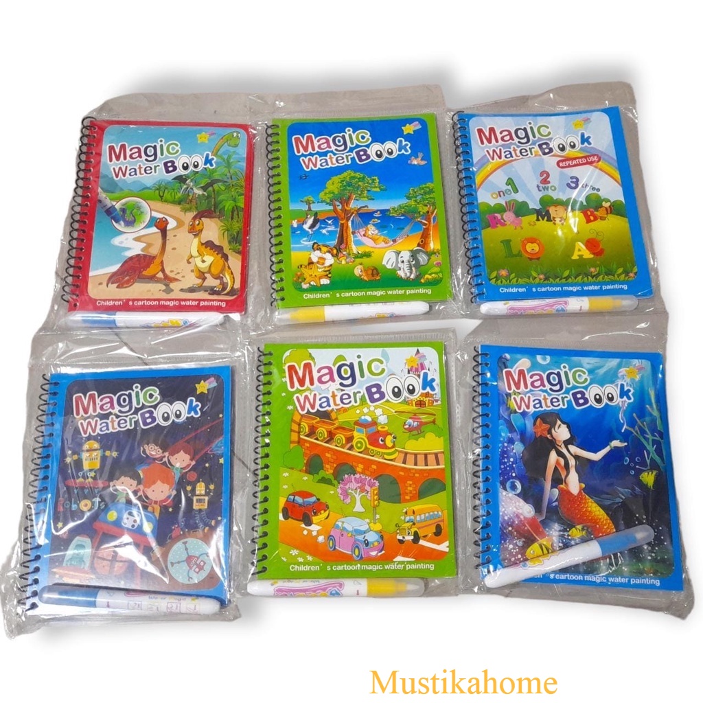 Mainan Anak Magic Water Book Buku Air Ajaib Gambar Warna Free Pena Edukasi