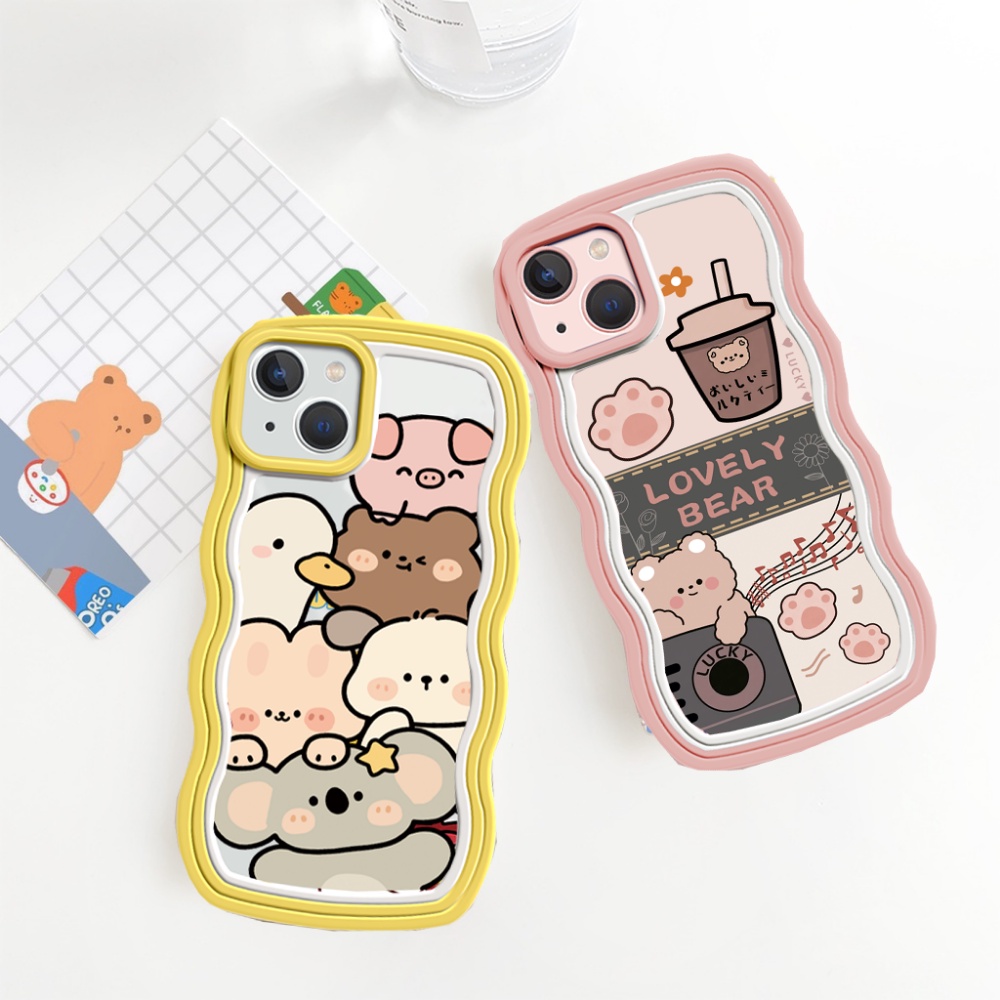 Case OPPO A17 A16 A57 2022 A77S A77 A16K A16E A95 A55 A96 A76 A12 A5s A15 A54 A7 A53 A3s A31 A52 A92 F9 F11 Reno 5F Kartun Hewan Kepala Pola Warna Pelindung Case