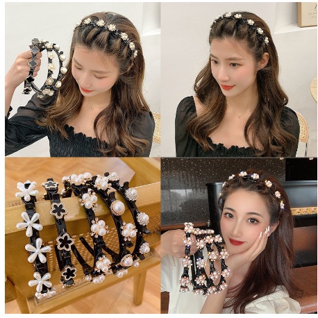 [ OBJ ] Bando Jepit Multi Layer Kepang Motif Mutiara Hollow Double Bangs Hairstyle MultiLayer Bando 2 IN 1 Aksesoris Rambut Murah Import