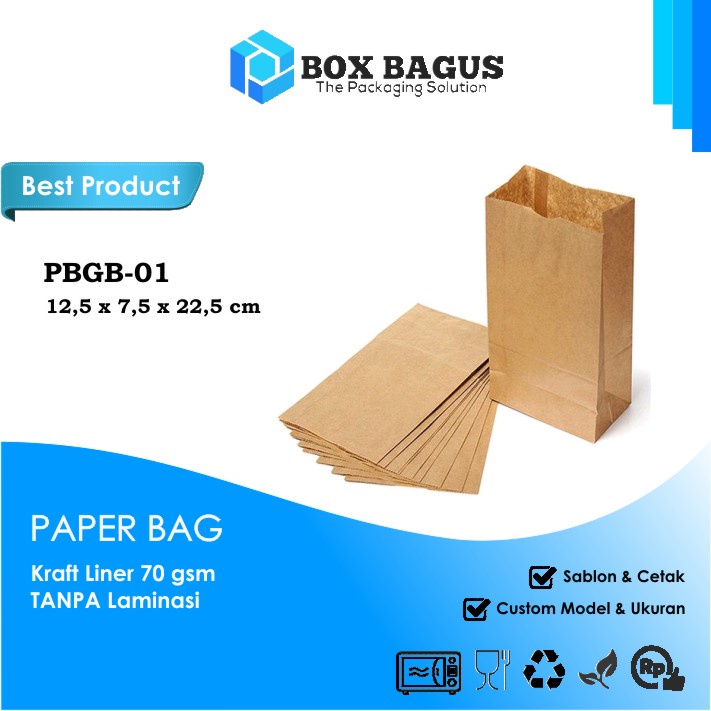 PAPER BAG 12,5x7,5x22,5 KRAFT 70 GSM - GOODIE KANTONG KERTAS SOUVENIR GIFT KUE ROTI NASI BURGER