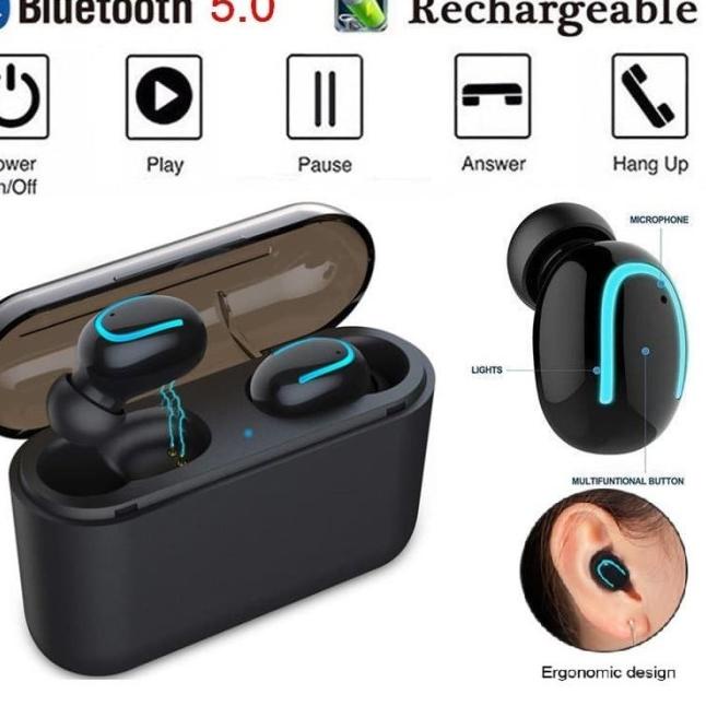 TWS HBQ Q32 Earphones Bluetooth 5.0+EDR Bass Stereo IPX5 Anti Air - F9 Black