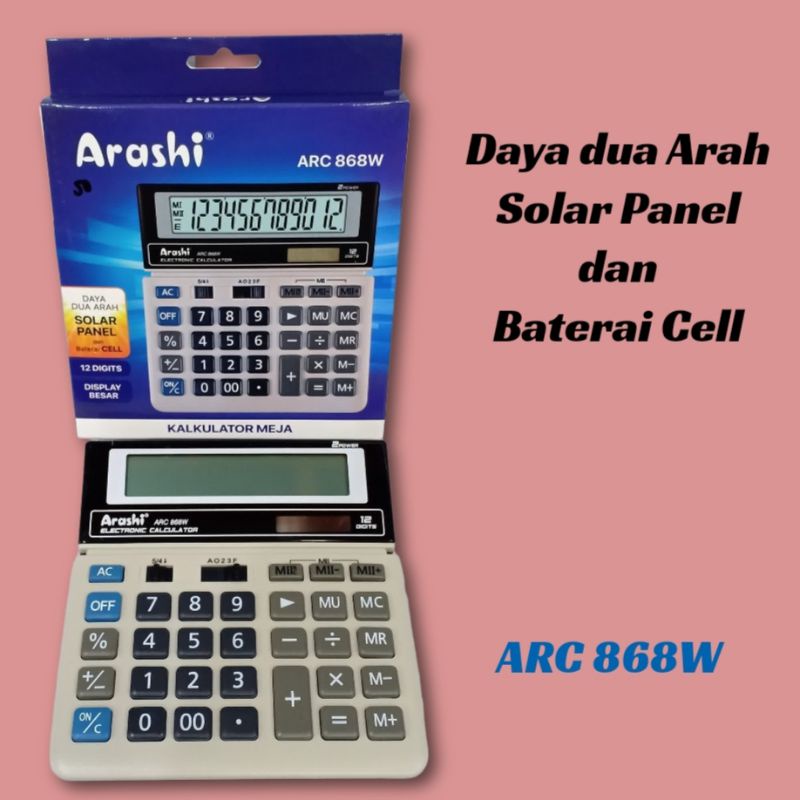 

Arashi Kalkulator Meja ARC-868C Power Sistem 2 Arah Solar Panel & Baterai Cell